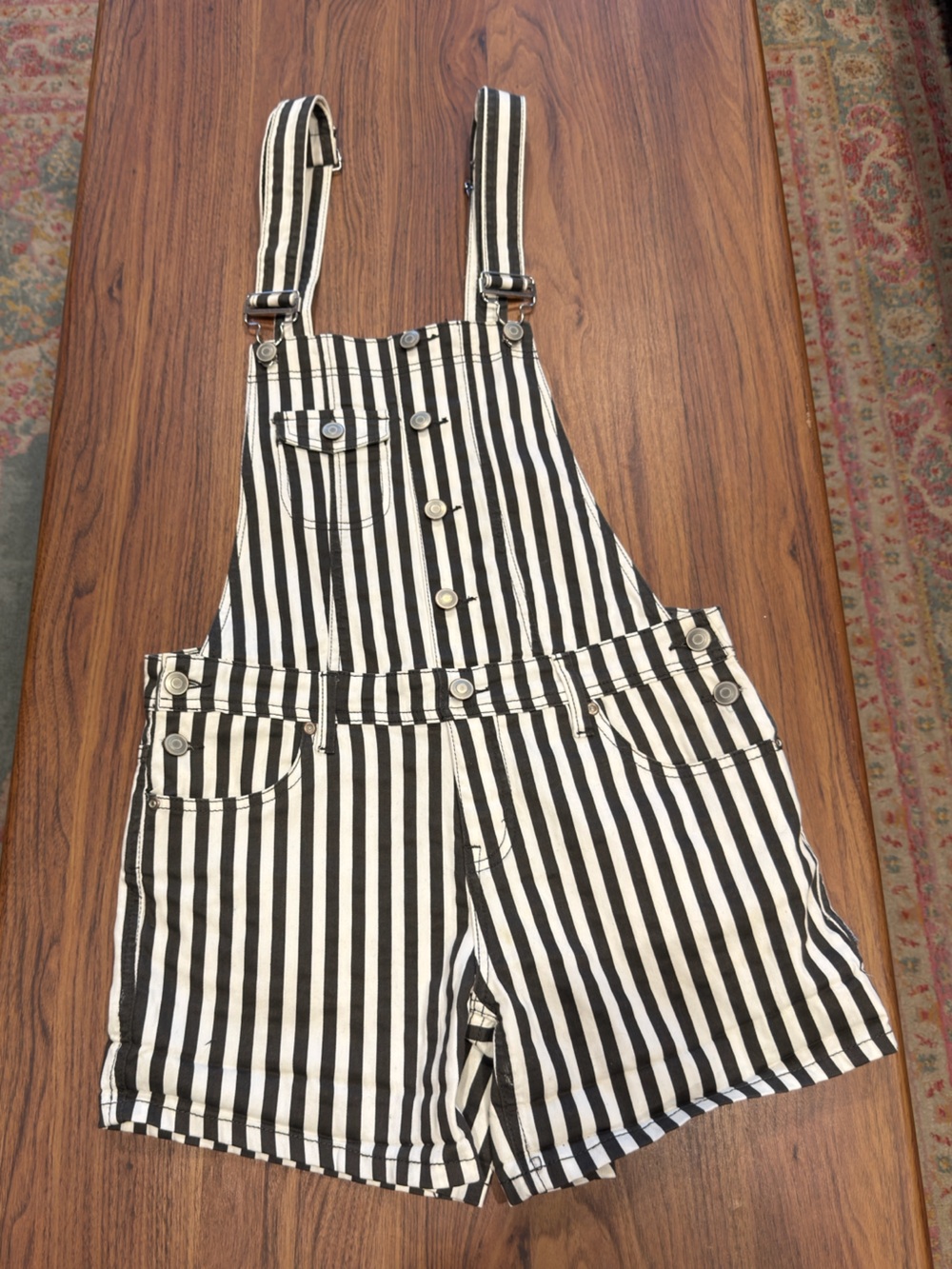 Striped Black & White Overall Romper Shorts